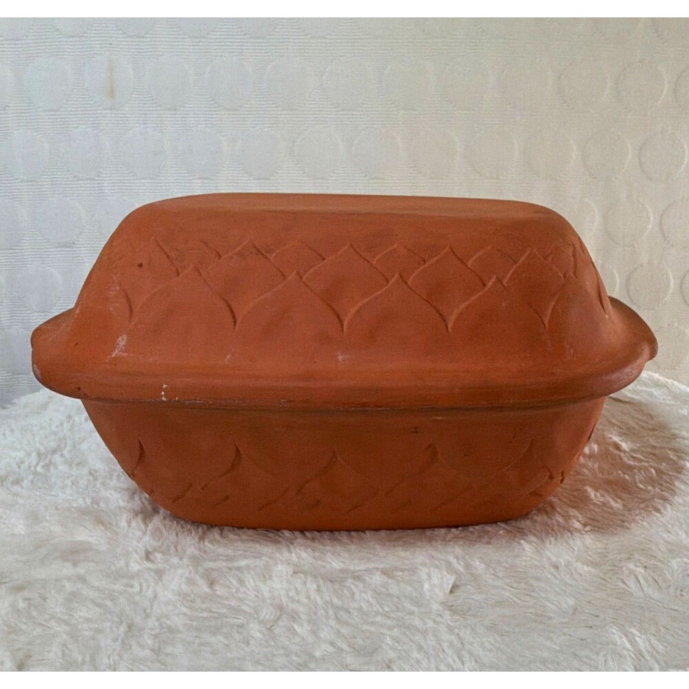 W-Germany 847 Ceramic Baking Dish w/ Lid 1.5 qt Rect Brown Unglazed